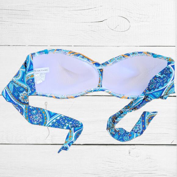 TRINA TURK Bandeau Swimsuit Top Size 14 Provence Paisley Blue Orange Strapless - Picture 7 of 8